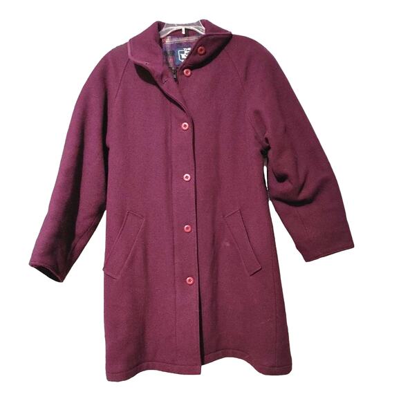 The Woolrich Woman Pure Wool Long Overcoat Jacket Button Purple Women Small - Picture 1 of 7